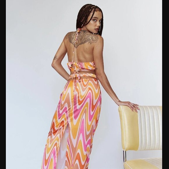 Princess Polly Aurora Orange Pink Retro Swirl Coord 2 Piece Top + Skirt Set 0 - Picture 4 of 13
